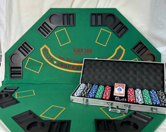 Lot 116: Portable Folding Card Table Top + Poker Chips