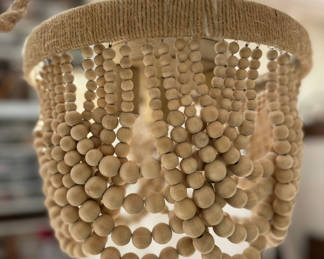 Lot 128: Boho Wooden Beaded Chandelier 