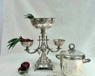 Lot 104: Vintage Silverplate Entertaining Set