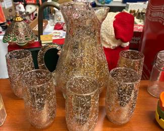 speckled glass and pitcher set