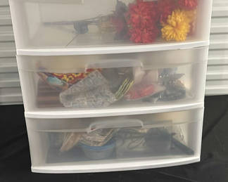 Lot 35: Plastic Storage Drawers and Wooden Turned Vase
