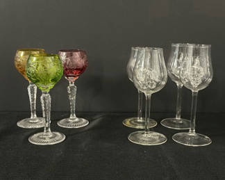 Lot 56: Seven Decorative Stemmed Wine Glasses