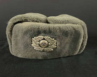 Lot 71: Gray Fur-Lined Ushanka Hat with Metal Emblem