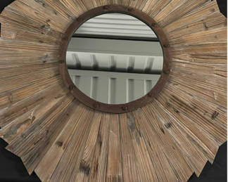 Lot 24: Round Wood Sunburst Wall Mirror