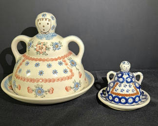 Lot 48: Two Handmade Ceramic Covered Dishes with Plates