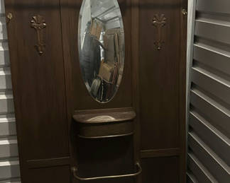 Lot 23: Wooden Hall Tree with Mirror and Hooks