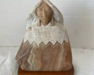 Native American Carved Stone Maiden Signed