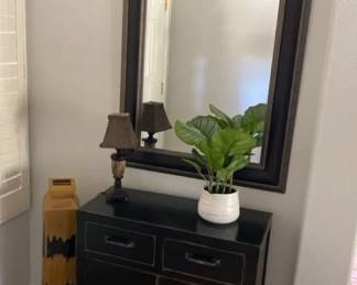 Desk, Mirror, And Decor