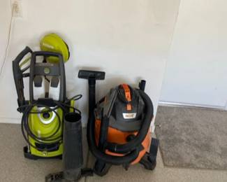 Sun Joe Pressure Washer, Ridgid Shop Vac