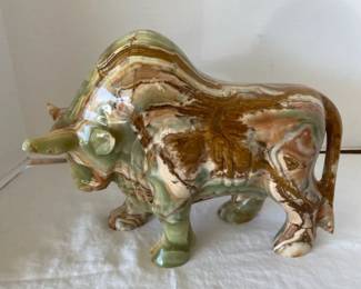 A Gorgeous Hand Carved Green Onyx Bull