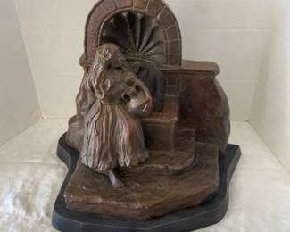 Bronze Sculpture Of Young Girl At Water Fountain