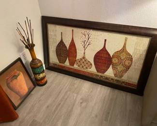 Two Southwestern Prints And Metal Vase