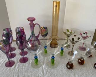 Wine Decananter With Matching Glasses And Neat Assortment Of Martini Glasses