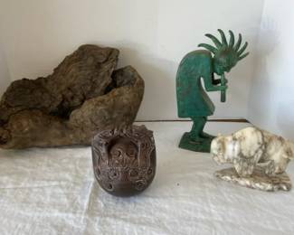 Brass Kachina, Marble Buffalo, Piece Wood Burl And More
