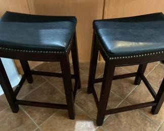 Two Short Faux Leather Barstools