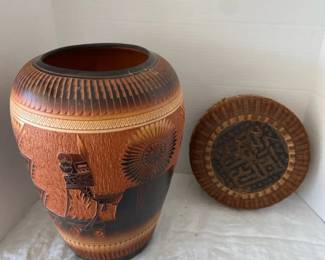 Signed Large Native American Pottery Vase And Basket