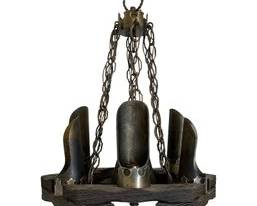 Antique French Brutalist Gilt Forged Iron 12-Light Chandelier