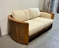 Mid Century Curved Oak And Cane Loveseat Sofa