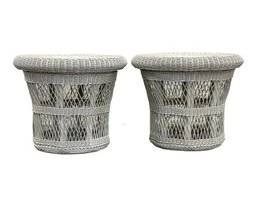 Vintage Wicker Side Tables With Tray Tops - A Pair