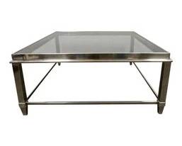 Modern Chrome Coffee Table Black Glass Top