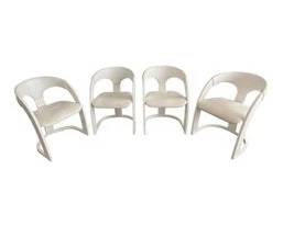 Italian Post-Modern Lacquer Dining Chairs Leather Upholstery