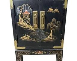 Vintage Habersham Chinoiserie Cabinet Side Table Brass