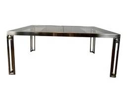 Modern Brushed Nickel And Brass Extendable Dining Table Chrome