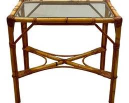 Mid Century Hollywood Regency Rattan Side Table