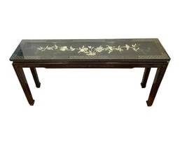 Chinoiserie Lacquer Console Sofa Table With Carved Mother Of Pearl