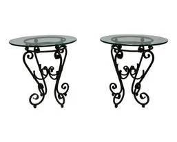 Vintage Scrolled Iron Glass Top Side Tables