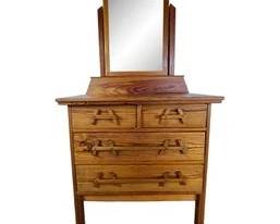 Mid 20th Century Pine Dresser With Beveled Mirror And Sculptural A-Frame Wooden Pulls