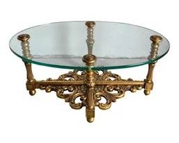 Hollywood Regency Low Glass Side Table Scroll Giltwood