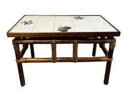 Vintage John Wisner Ficks Reed Asian Modern Rattan Bamboo Tile Top Side Table