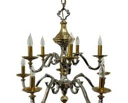 Vintage Jansen Style Chrome And Brass Chandelier