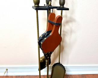 Set of Wrought Iron Fireplace Accessories - Poker, Broom, Pump, and Shovel 