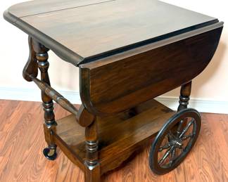 Vintage Wood Drop Leaf Tea Cart 