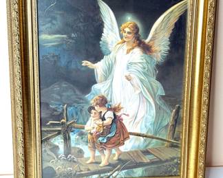Guardian Angel Print in Ornate Gilded Frame 