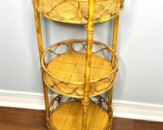Vintage Rattan 3-Tier Plant Stand with Removable Baskets 