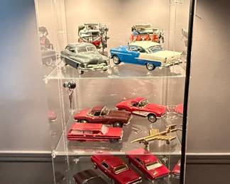 Tall Lighted Plexiglass Case Full of Model Cars 