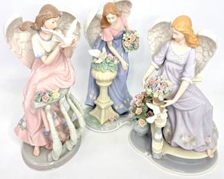 Set of 3 Vintage Porcelain Hand Painted 12" Angel Sculptures 