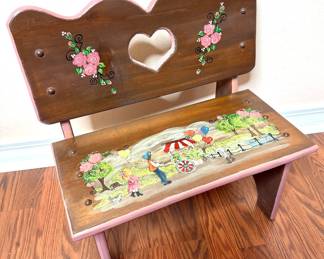 Vintage Hand-Painted Wooden Child’s Bench 