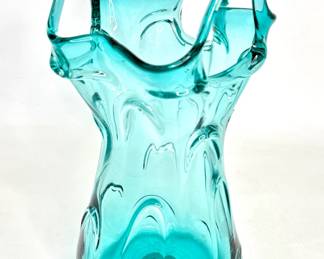 Vintage Teal Hand Blown Petal Vase 