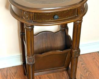 Round Table with Magazine Rack and Leather Inlay 