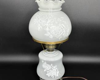 Vintage White Floral Hurricane Lamp 