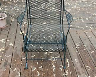 Wrought Iron Style Mesh Patio Armchair with Decorative Floral Backrest