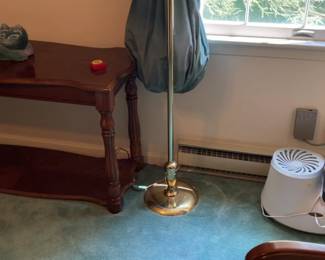 Vintage Brass Gooseneck Floor Lamp with Pleated Shade