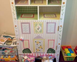 Vintage Style Hand-Painted Dollhouse Bookcase with Furniture Accessories