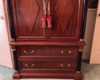 Empire Style Dark Wood Armoire with Diamond Inlay 42 x 20 x 64