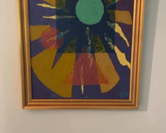 Abstract Geometric Oil Painting in Gold Frame