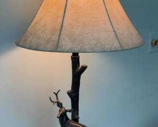 Rustic Bronze Deer Table Lamp with Faux Leather Shade